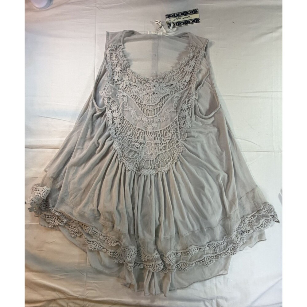Ultra Pink Women's Small Cream Tunic Tank NWT Crochet Lace Trim Sleeveless